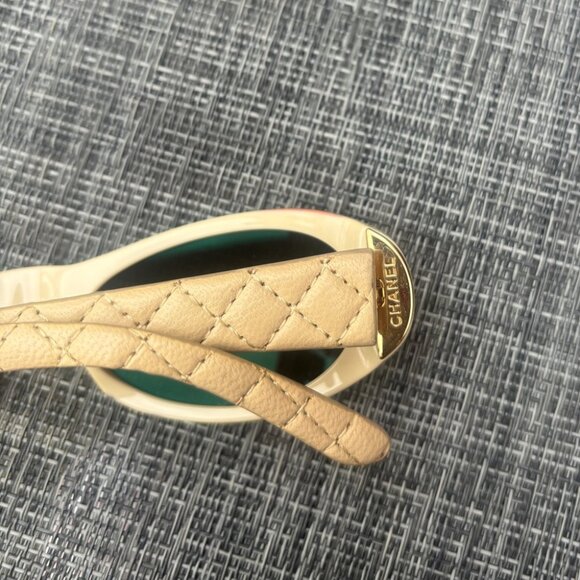 CHANEL 5129-Q 711/13 BROWN WITH BEIGE LEATHER AND BROWN GR LENSES SUNGLASSES - Picture 10 of 16